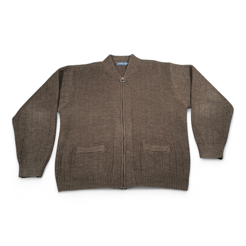 Vintage Northern Isles Sweater Adult EXTRA LARGE Brown Cardigan Zip Rib Knit 90s